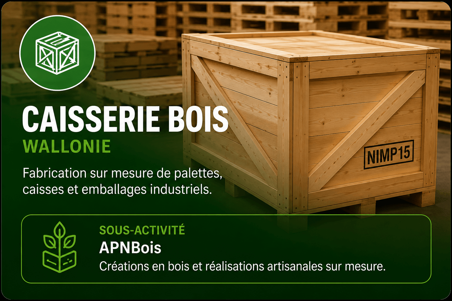 Caisserie bois APN Nivelles - fabrication de palettes, caisses, emballages industriels et APNBois