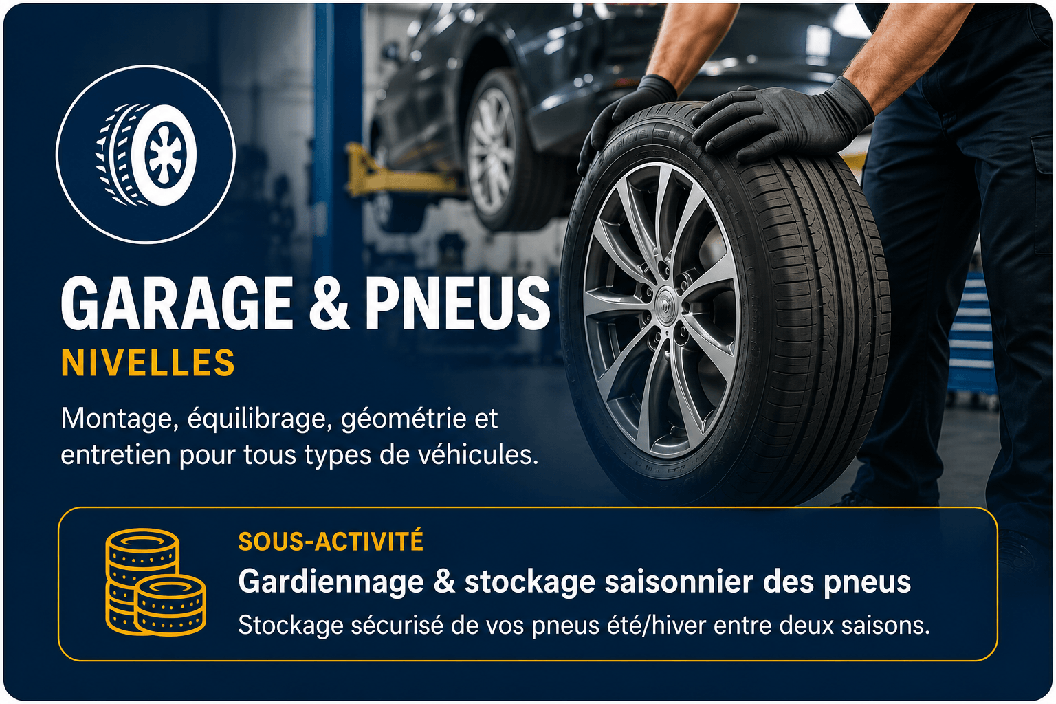 Garage et pneus APN Nivelles - montage, equilibrage, geometrie et gardiennage des pneus